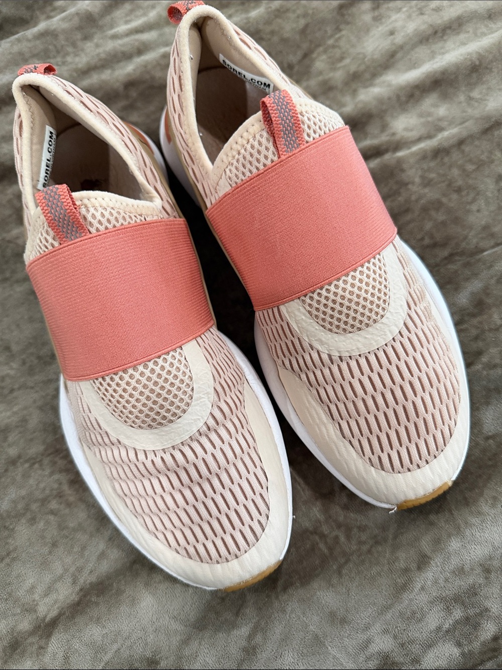 Sorel Women’s Slip-On Athletic Sneakers in Blush Pink and Coral
